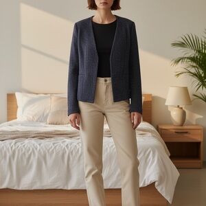 Theory Blue Tweed Jacket Size 10 | Minimalist Career Blazer | Circa 2011